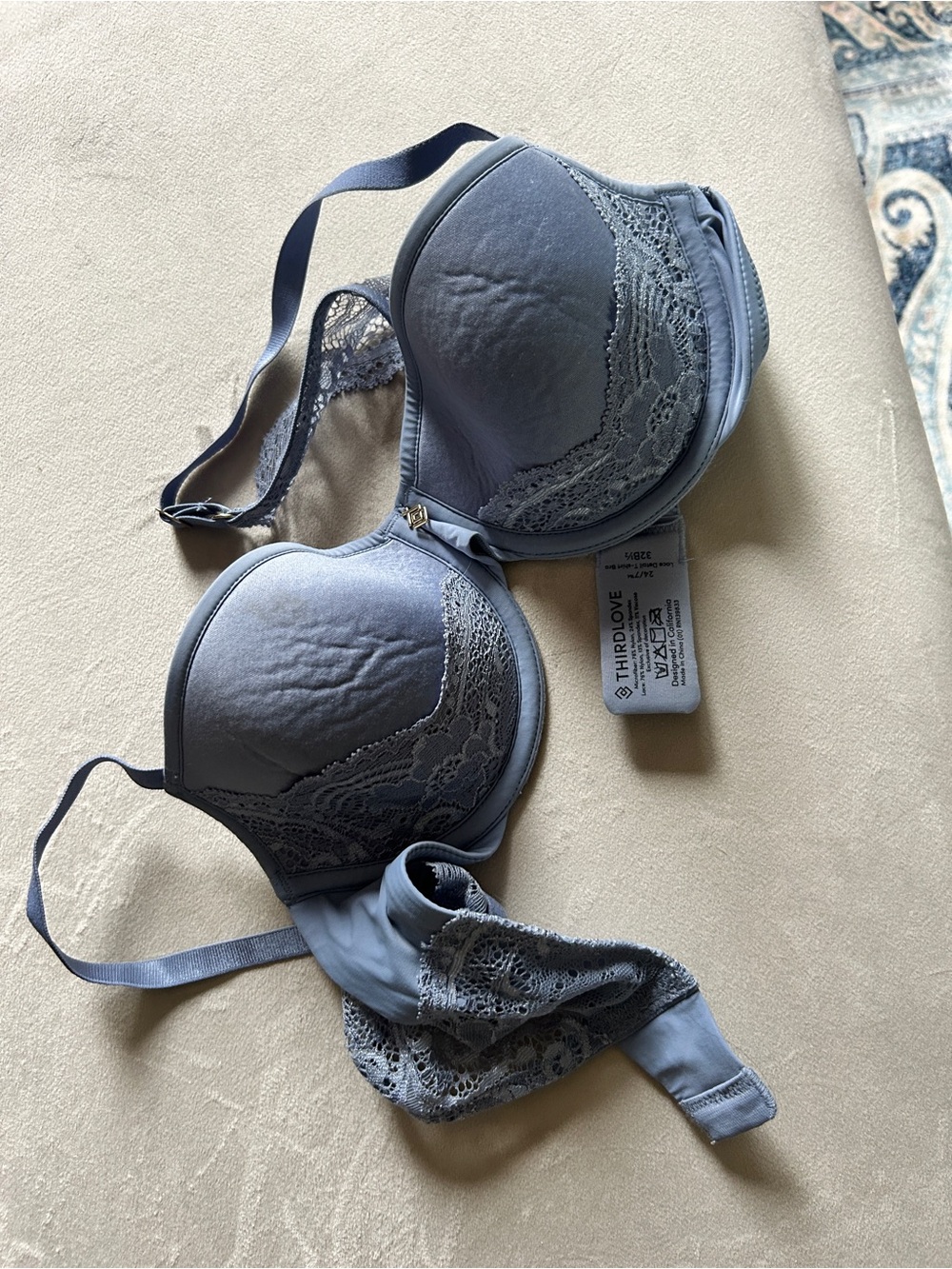ThirdLove Lace-Trim Underwire Bra in Slate Blue 32B1/2